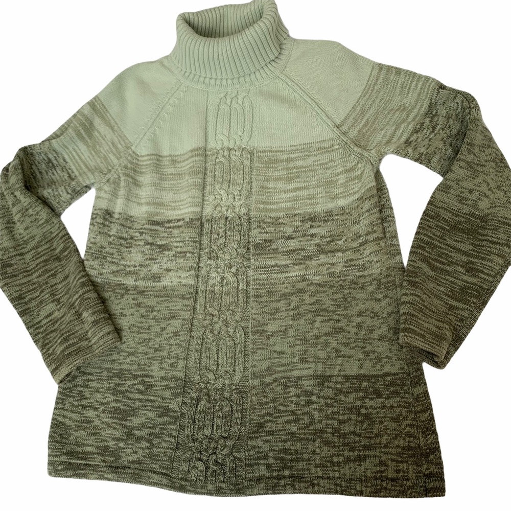 Karen Scott Women’s Green Striped Cotton Turtleneck Sweater Vintage